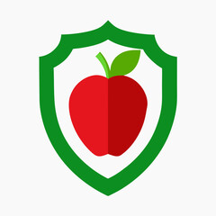 Shield protecting a red apple with green leaf