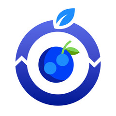 Blueberry logo with circular arrow and leaf design element