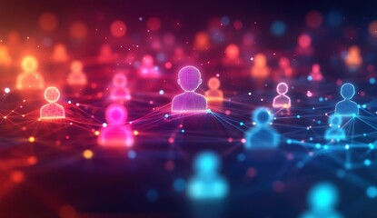 A vibrant, digital network of interconnected figures, symbolizing communication and technology in a modern, abstract style.