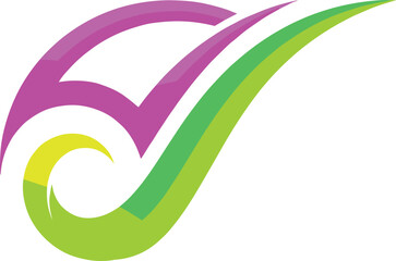 Abstract, colorful check mark logo design with dynamic fluid waves, symbolizing success, verification, energetic approval, and vibrant technology.