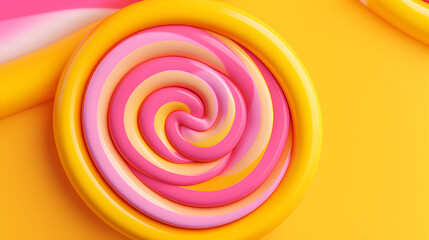 Yellow spiral candy placed on pink pastel backdrop