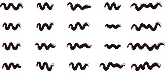 Hand drawn horizontal textured grunge lines for text. Thick paint shapes, long highlight banners, ink brushes.