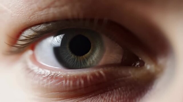 Human eye closeup: detailed sequence of blinking and pupil dilation in macro view