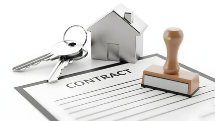A signed contract, house model, and keys represent a significant step towards a dream home purchase and ownership. This image is associated with agreements, real estate, and financial transactions.