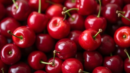 Fresh Red Cherries Background With Natural Texture And Ripe Fruit
