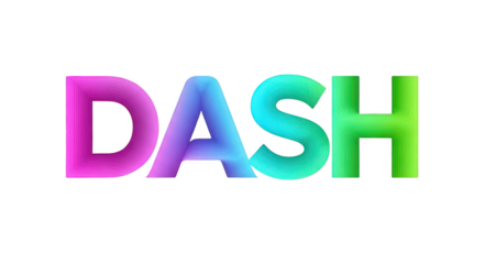 Modern and dynamic 3d word dash in bright gradient colors, isolated on transparent background