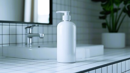 Blank white cosmetic pump bottle mockup for shampoo, oil, conditioner or skincare product