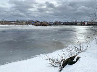 The shore of the White (Beloe) Lake near the city of Belozersk in the Vologda region in winter