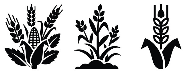 agricultural crop icon silhouette icon set. agriculture, plant-based lifestyle symbols