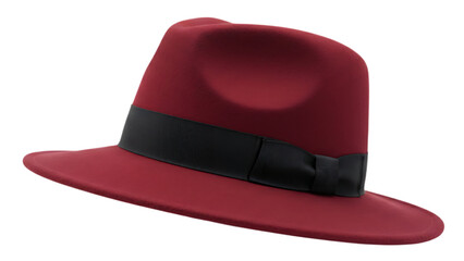 A classic red felt fedora hat is a vintage fashion accessory isolated on a white background, featuring a retro style headwear object perfect for elegant clothing wear