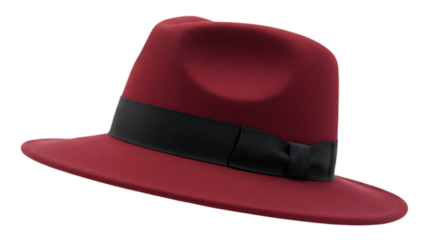 A classic red felt fedora hat is a vintage fashion accessory isolated on a white background, featuring a retro style headwear object perfect for elegant clothing wear