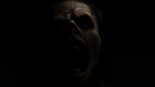 Dramatic transformation: eerie creature emerging from darkness in low light