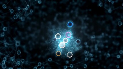 Dynamic digital nodes evolving in a futuristic network web of connected holographic circles - Powered by Adobe