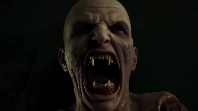 Intense transformation of a dark creature: from stillness to fierce roar