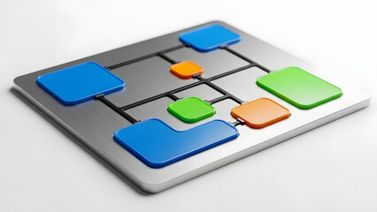 A vibrant and modern abstract depiction of a technological diagram or network, showcasing interconnected components in a clean, contemporary design.