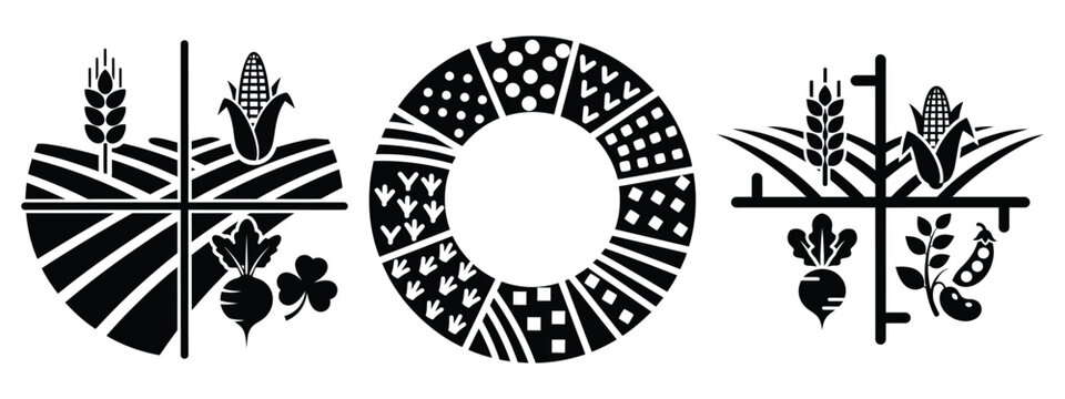 crop rotation field silhouette icon set. agriculture, plant-based lifestyle symbols
