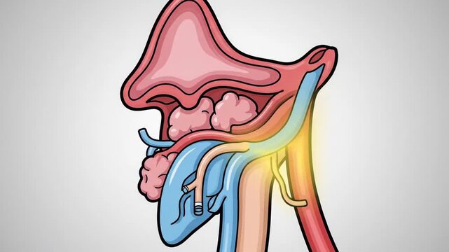 Illustration of Human Pharynx Anatomy with Vessels