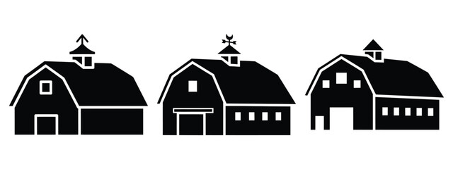 farm barn side silhouette icon set. agriculture, plant-based lifestyle symbols © SreeAtul