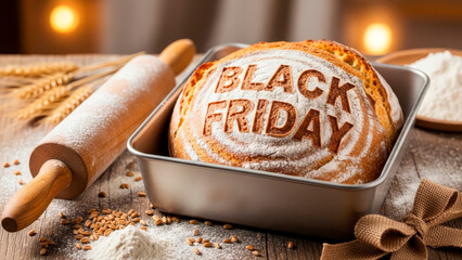 Black friday sale message on artisan sourdough bread