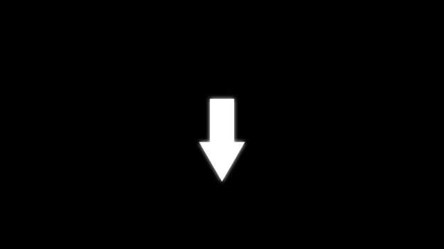 Animated arrow pointing down on black background.Abstract glowing down arrow icon animation.