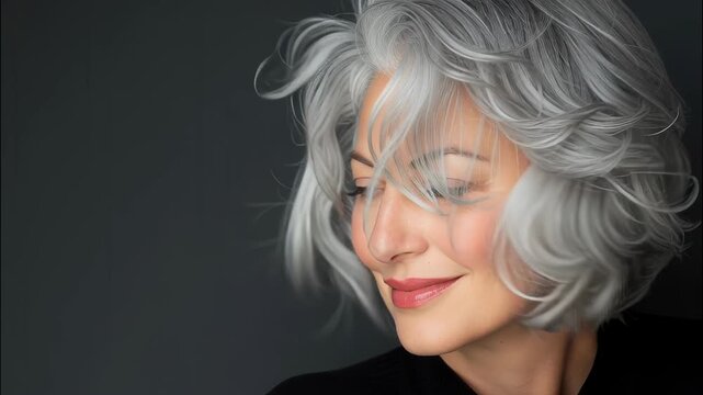 Smiling senior adult woman showing confidence and natural beauty, embracing aging with positive grace and attitude video 4k