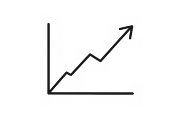Hand drawn business growth chart with upward trend arrow showing increasing progress and positive development on transparent background