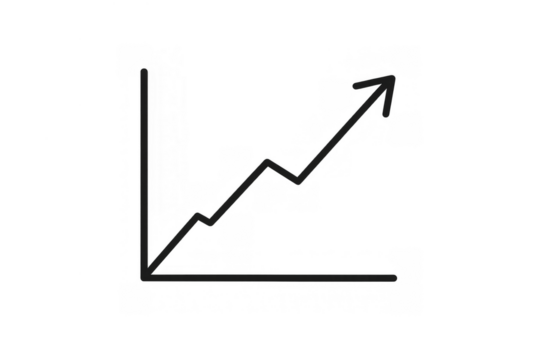 Hand drawn business growth chart with upward trend arrow showing increasing progress and positive development on transparent background - Powered by Adobe