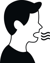 Man with an open mouth exhaling or coughing, showing breath coming out
