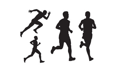 Running Men Jogging Sport Silhouette Set
