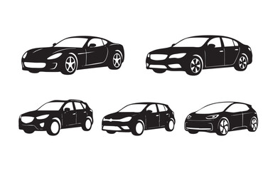 Modern Car Automobile Vehicle Silhouette Set