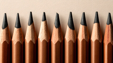 Row of sharp pencils with broken lead standing out