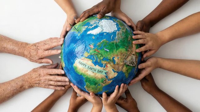 Hands earth globe unity diversity global peace environment world unity earth day planet harmony hope nature love