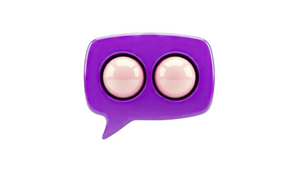 3D Purple Chat Bubble with Eyes on White Background