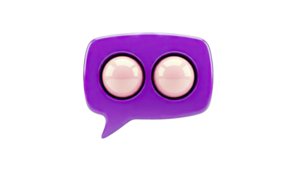 3D Purple Chat Bubble with Eyes on White Background