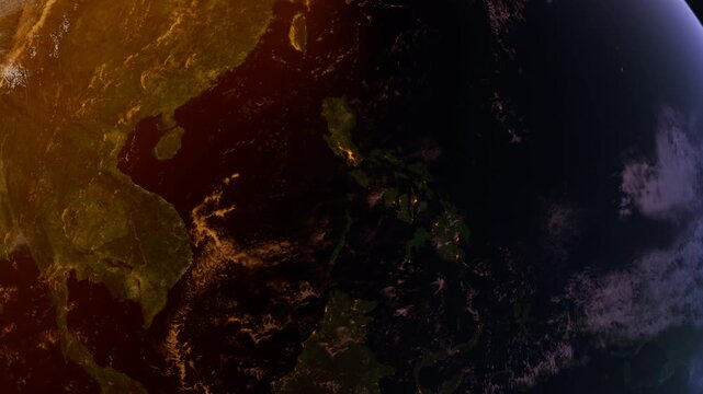 Philippines from Space at Sunset. Asia from Space Orbit. Blue Planet Earth. Globe
