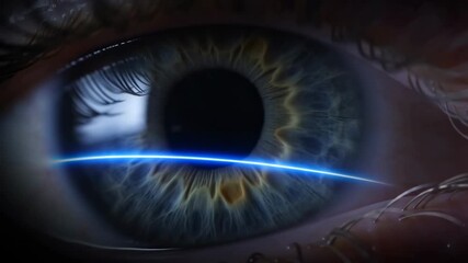 Futuristic eye scan animation: biometric identification and clearance in action - Powered by Adobe