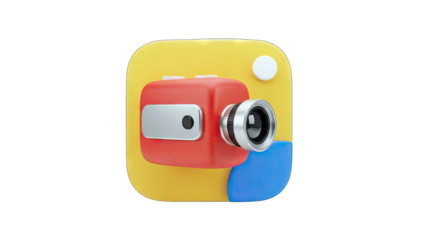3D Camera Icon on Yellow Background