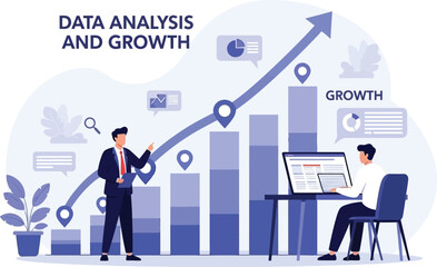 Businessman with laptop chart and graph illustrating business growth and success