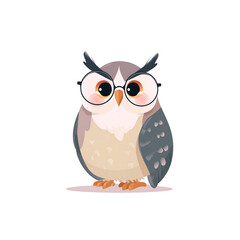 Obraz premium Cute Owl Illustration with Glasses in Circular Frame – Adorable Cartoon Bird Character on Black Background 