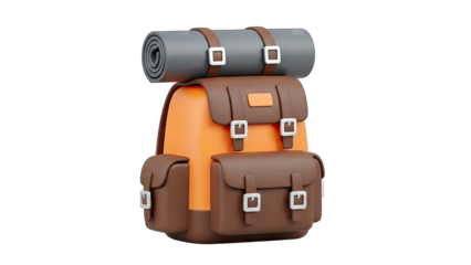 3D Render of a Backpack with a Sleeping Pad - Isolated
