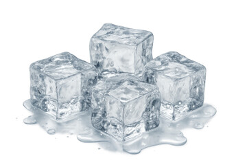 Ice cubes melting, creating cool water puddles, transparent background for refreshingly cold beverage concepts