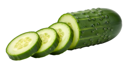 Sliced cucumber with fresh green pieces isolated on transparent background
