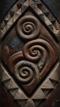 Intricate wooden spiral Tiki carving with traditional pattern bookmark