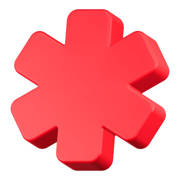 asterisk icon 3d rendering red color