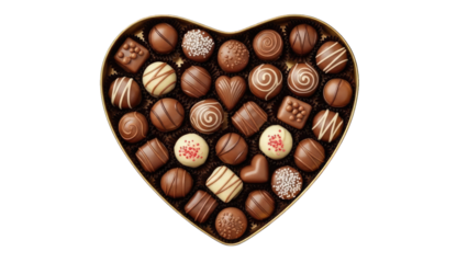 A delightful assortment of gourmet chocolates artfully arranged in a golden heart-shaped box
