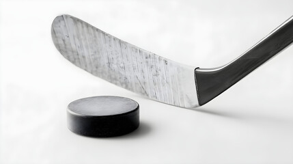 Obraz premium Ice hockey stick and puck on white background