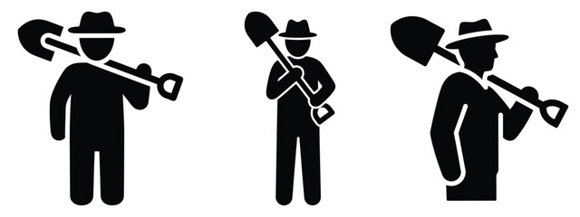 farmer holding shovel silhouette icon set. agriculture, plant-based lifestyle symbols © SreeAtul
