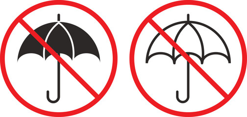 no umbrella icon set. Rain protection prohibition symbols. Umbrella forbidden graphic design. Restricted entry and safety signs. © Sultana Design