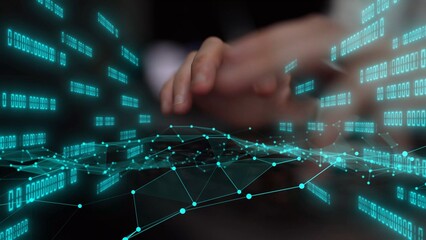 Abstract representation of digital data flow and connectivity, showcasing futuristic technology and network analytics with glowing elements and visual interaction. Xenic