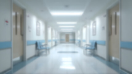 Fototapeta premium Blurry hospital corridor with blue and white walls